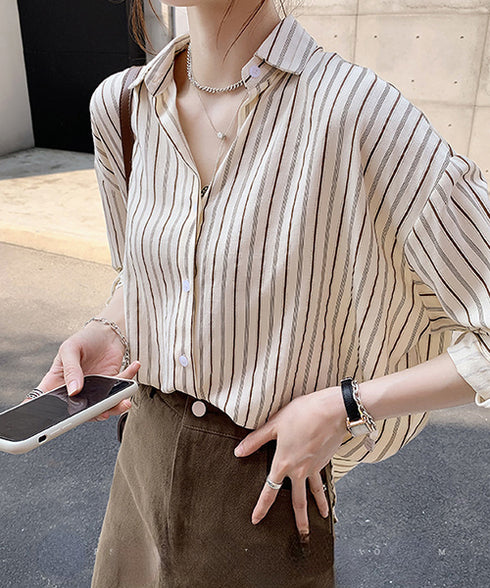 ストライプシフォンシャツ